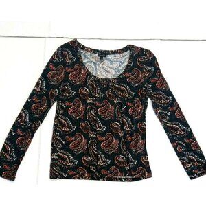 Talbots Women Large Paisley Print Long Sleeve Shirt Top